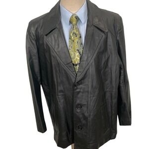 Vintage Adler Jacket Mens 44 Black Leather 90s Car Coat Outerwear Casual Korea